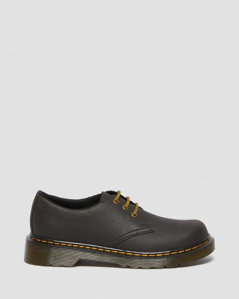 Zapatos Dr Martens Junior 1461 Wildhorse Cuero Niños Azules Marrom | MX 100JPQ